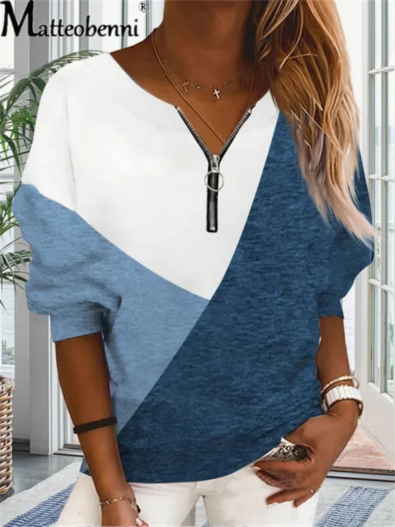 FlexElevate Elegant V-Neck Zipper Sweatshirt