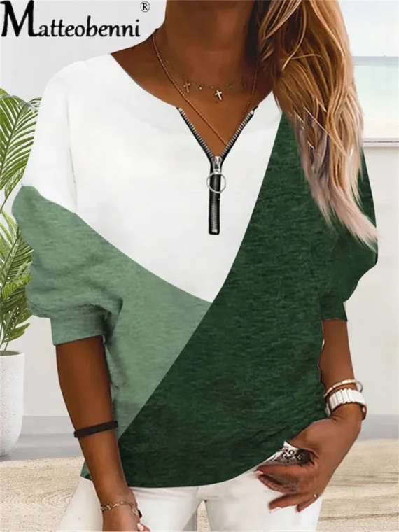 FlexElevate Elegant V-Neck Zipper Sweatshirt