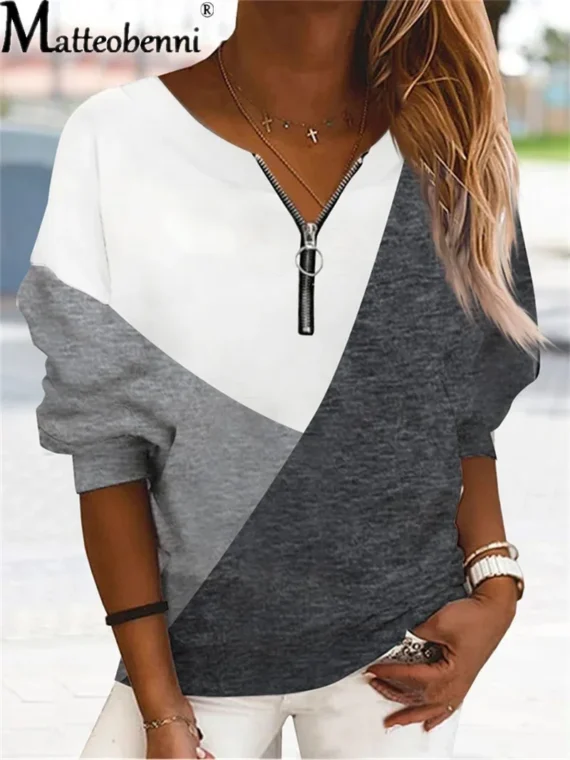FlexElevate Elegant V-Neck Zipper Sweatshirt