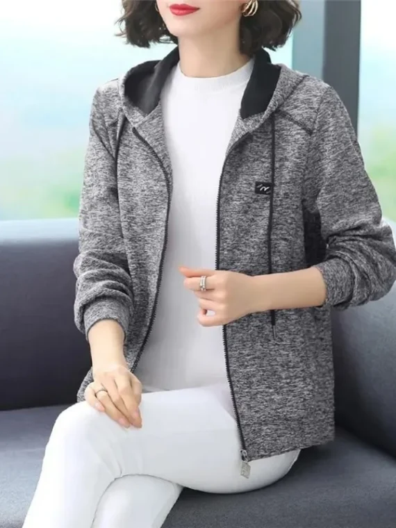 FlexElevate Hooded Zipper Grey Cardigan