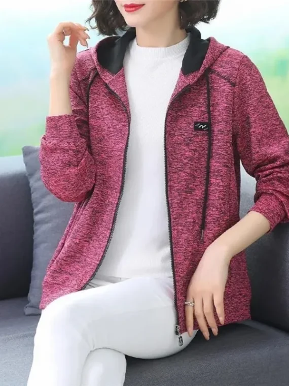 FlexElevate Hooded Zipper Pink Cardigan