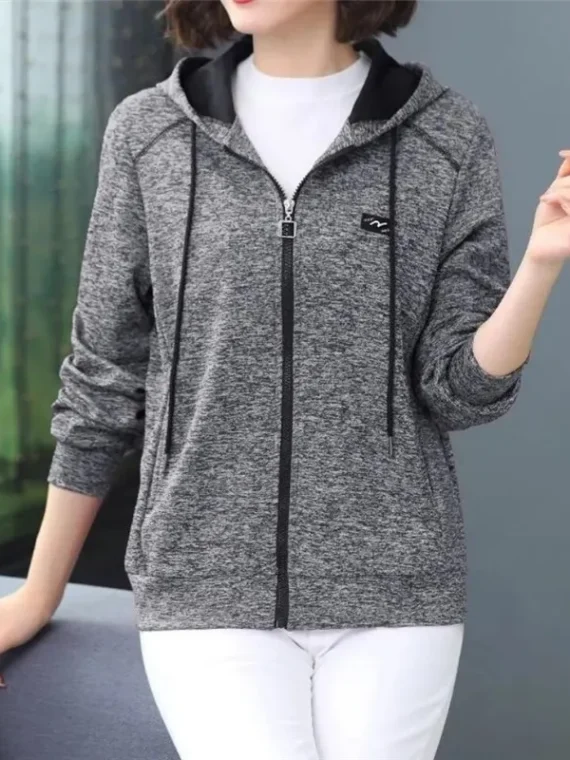 FlexElevate Hooded Zipper Grey Cardigan