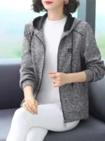 FlexElevate Hooded Zipper Grey Cardigan