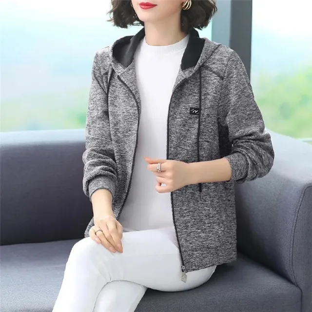 FlexElevate Hooded Zipper Grey Cardigan