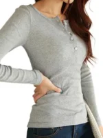 Flexelevate Autumn Ribbed Button-Up Long Sleeve Top