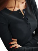 Flexelevate Autumn Ribbed Button-Up Long Sleeve Top