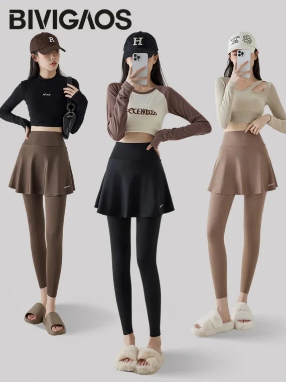 FlexElevate Autumn New Pant Skirt Fake Two Pieces Shark Leggings