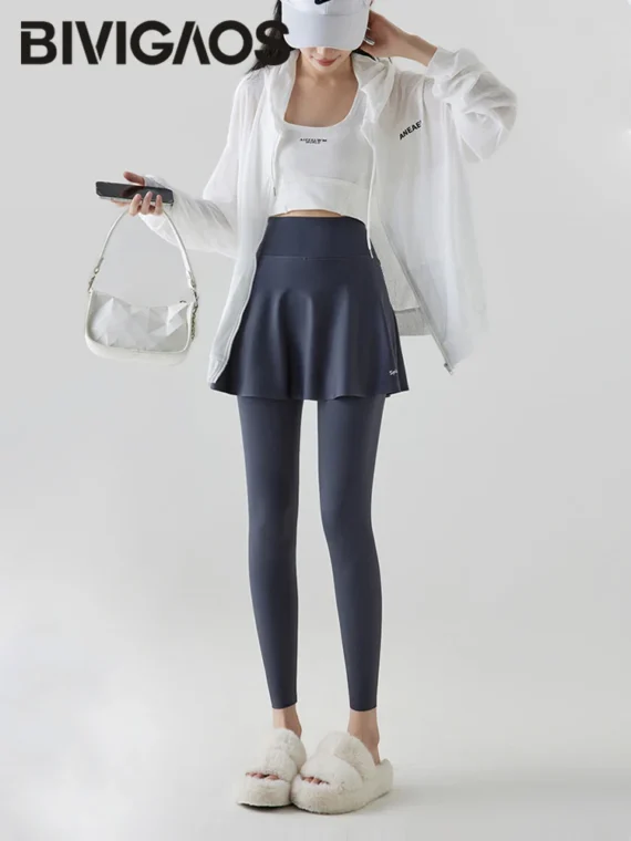 FlexElevate Autumn New Pant Skirt Fake Two Pieces Shark Leggings