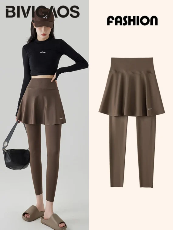 FlexElevate Autumn New Pant Skirt Fake Two Pieces Shark Leggings