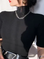 Flexelevate Women's Basic Cotton Turtleneck Slim Fit Top