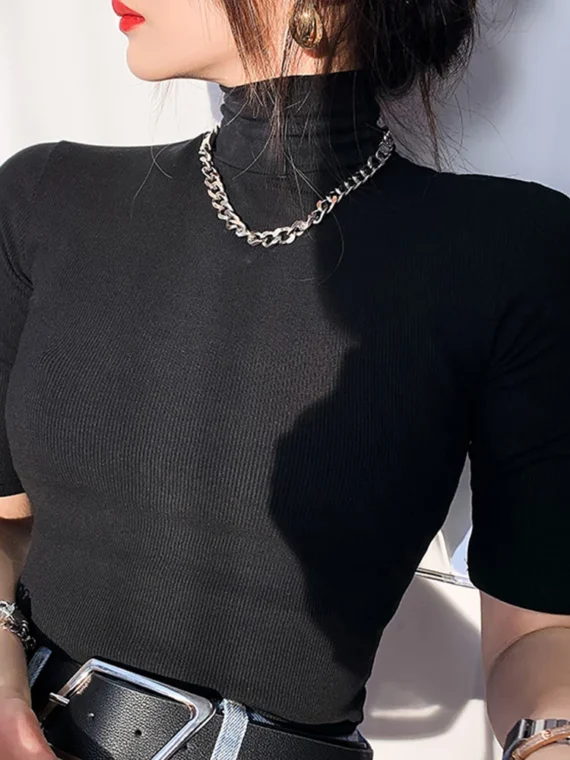 Flexelevate Women's Basic Cotton Turtleneck Slim Fit Top