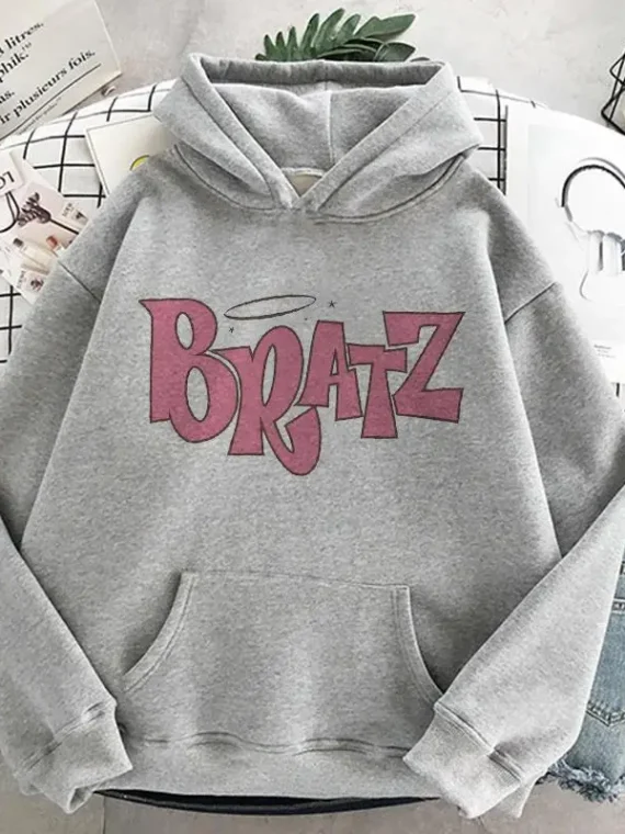 FlexElevate Bratz Letter Printed Plus Size Hooded Sweatshirt