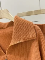 FlexElevate Chain Zipper Polo Collar Cashmere Knit Orange Cardigan