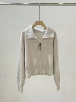 FlexElevate Chain Zipper Polo Collar Cashmere Knit Cardigan