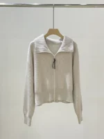 FlexElevate Chain Zipper Polo Collar Cashmere Knit Cardigan