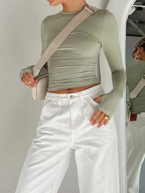 FlexElevate Women's Long Sleeve Slim Fit Crop Top with Thumb Holes