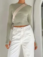 FlexElevate Women's Long Sleeve Slim Fit Crop Top with Thumb Holes