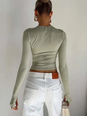 Fashion-Women-T-shirt-Long-Sleeve-Crew-Neck-Solid-Slim-Fit-Ladies-Crop-Top-with-Thumb-2