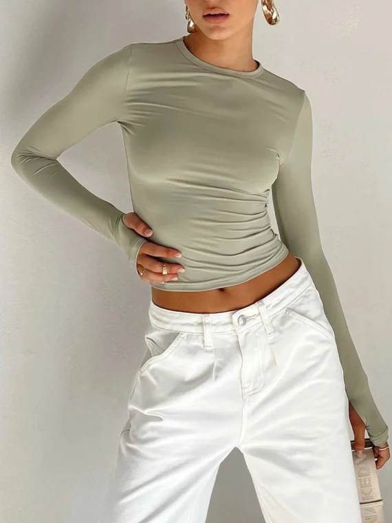 FlexElevate Women's Long Sleeve Slim Fit Crop Top with Thumb Holes