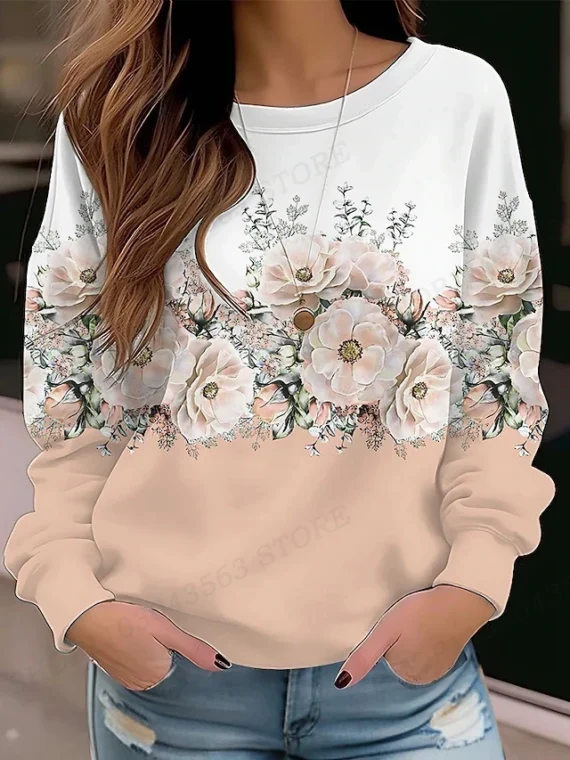 FlexElevate O-neck Floral Sweatshirt