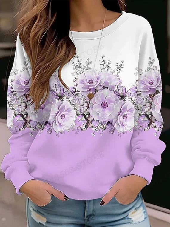 FlexElevate O-neck Floral Sweatshirt