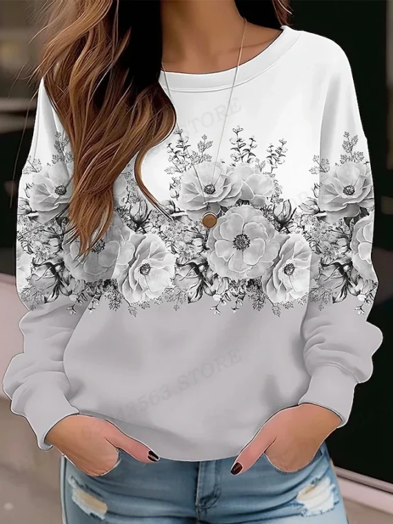 FlexElevate O-neck Floral Sweatshirt