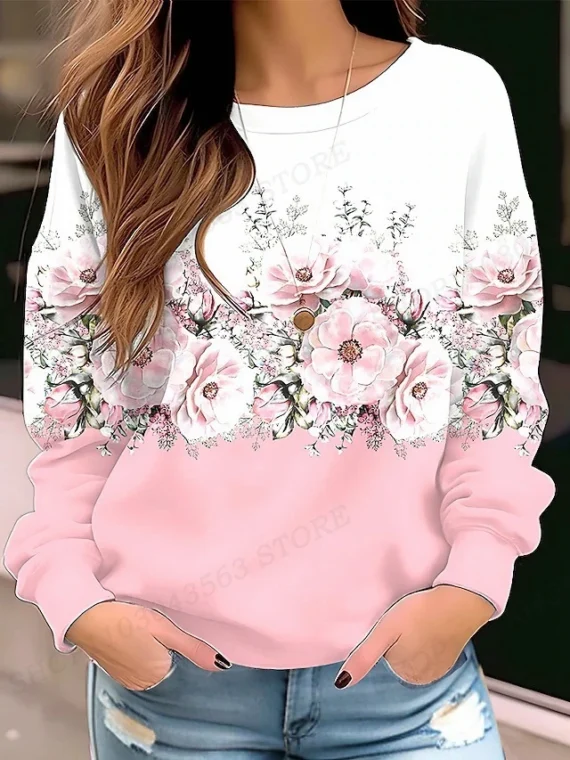 FlexElevate O-neck Floral Sweatshirt
