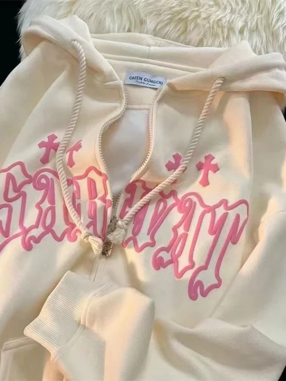 FlexElevate Goth Embroidery Zip-Up Hoodie