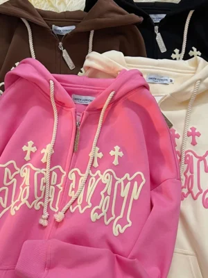 FlexElevate Goth Embroidery Zip-Up Hoodie