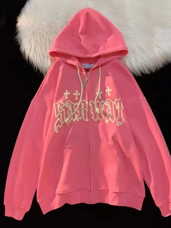 FlexElevate Goth Embroidery Zip-Up Hoodie