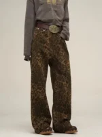 FlexElevate Tan Leopard Wide Leg Jeans
