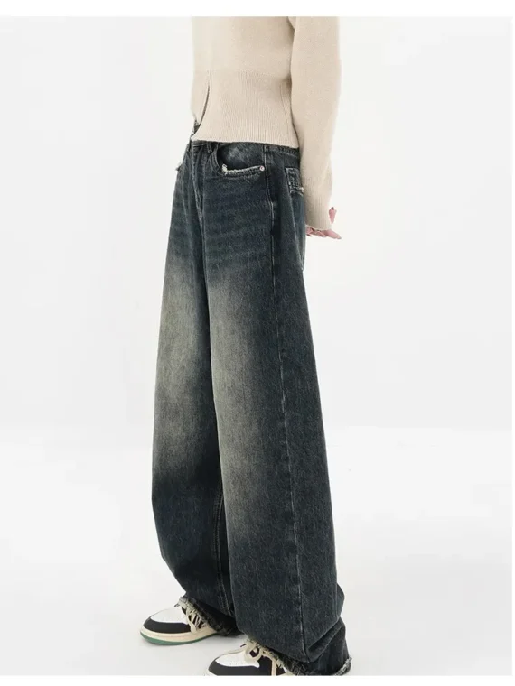 FlexElevate Harajuku Streetwear Retro Fashion High Waist Loose Wide Leg Jeans