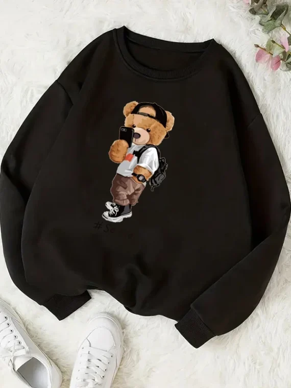 FlexElevate Kawaii Bear Print Sweatshirt