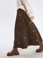 FlexElevate Corduroy Embroidery Long Skirt