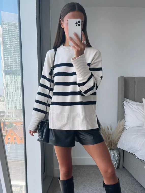 FlexElevate Striped Knitted Loose Long Sleeve Top