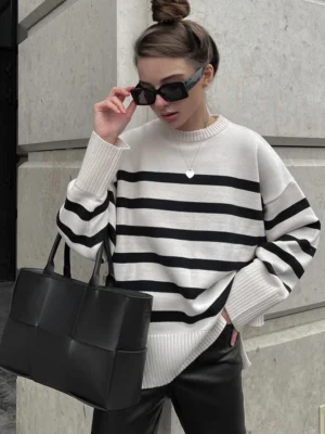 FlexElevate Striped Knitted Loose Long Sleeve Top
