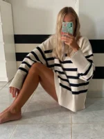 FlexElevate Striped Knitted Loose Long Sleeve Top