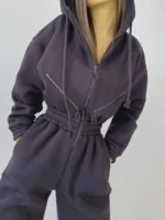 FlexElevate Long Sleeve Sports Casual Women's Hooded Overall Pants Jumpsuit