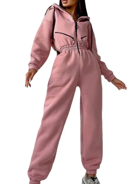 FlexElevate Long Sleeve Sports Casual Women's Hooded Overall Pants Jumpsuit