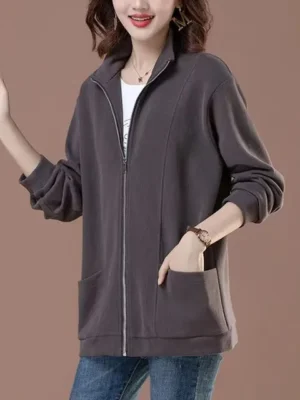 FlexElevate Sweatshirt Jacket Loose Zipper Grey Cardigan
