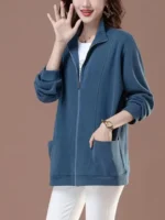 FlexElevate Sweatshirt Jacket Loose Zipper Blue Cardigan