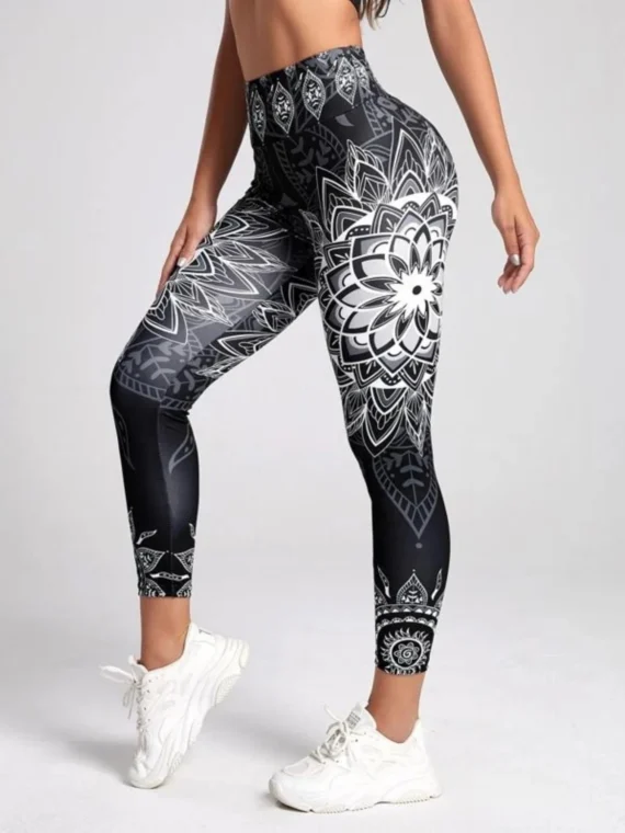 FlexElevate Lotus Print High Waisted Yoga Leggings