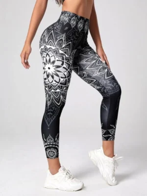 FlexElevate Lotus Print High Waisted Yoga Leggings