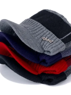 New-Unisex-Warm-Winter-Hat-With-Brim-Add-Fur-Lined-Beanie-Hat-Sports-Label-Thicken-Winter-1