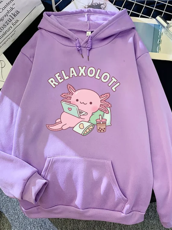 FlexElevate Oversized Axolotl Boba Milk Tea Hoodie