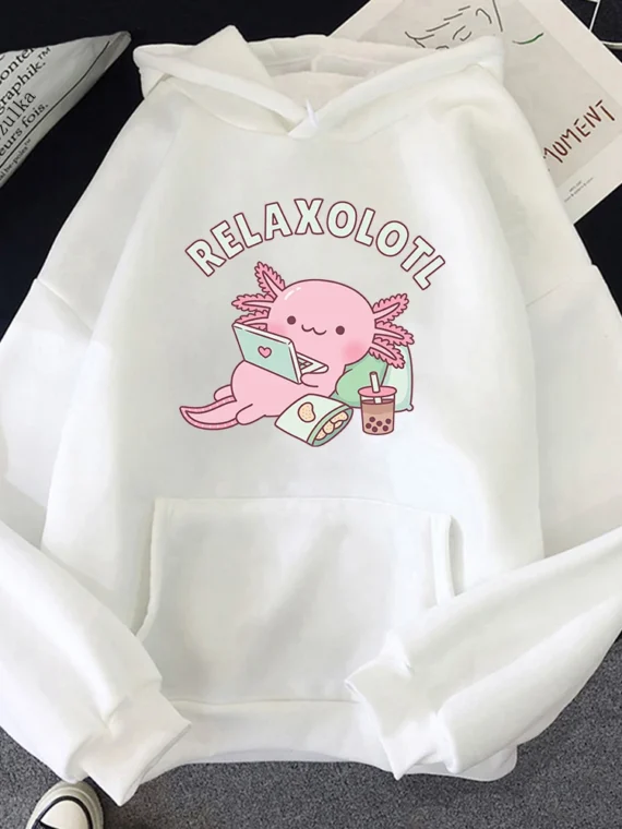 FlexElevate Oversized Axolotl Boba Milk Tea Hoodie