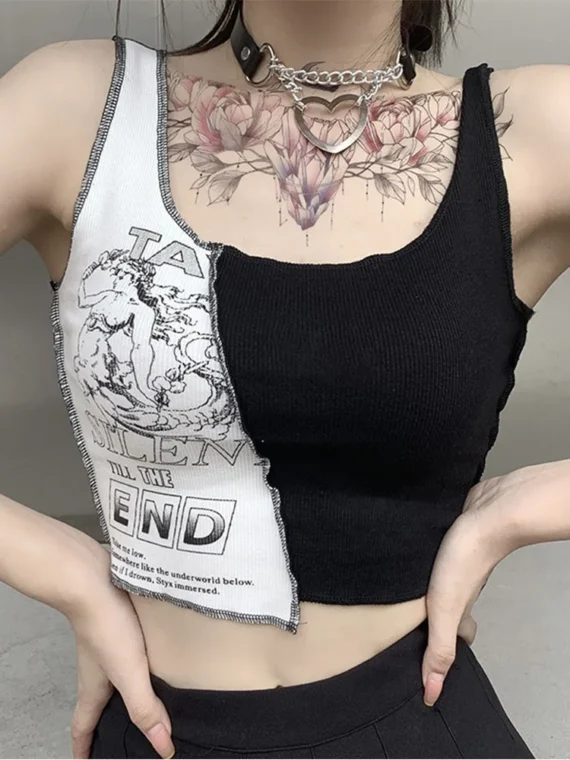 Flexelevate Punk Vibes Patchwork Crop Top