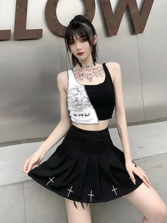 Flexelevate Punk Vibes Patchwork Crop Top