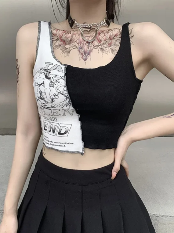 Flexelevate Punk Vibes Patchwork Crop Top