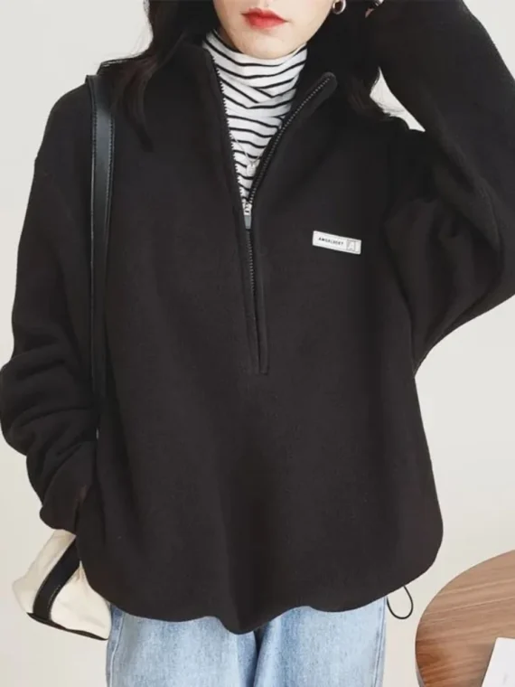 FlexElevate Korean Warm Fleece Fluffy Zip Hoodie